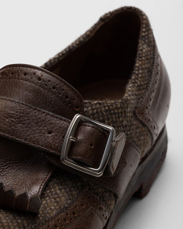 Shanghai W Antikvit läder och ull monk strap