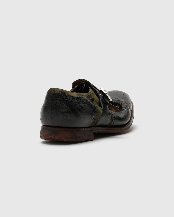 Shanghai antikvitert läder och ull monk strap