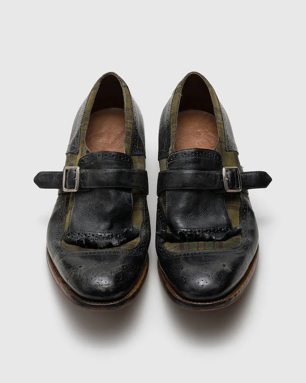 Shanghai antikvitert läder och ull monk strap
