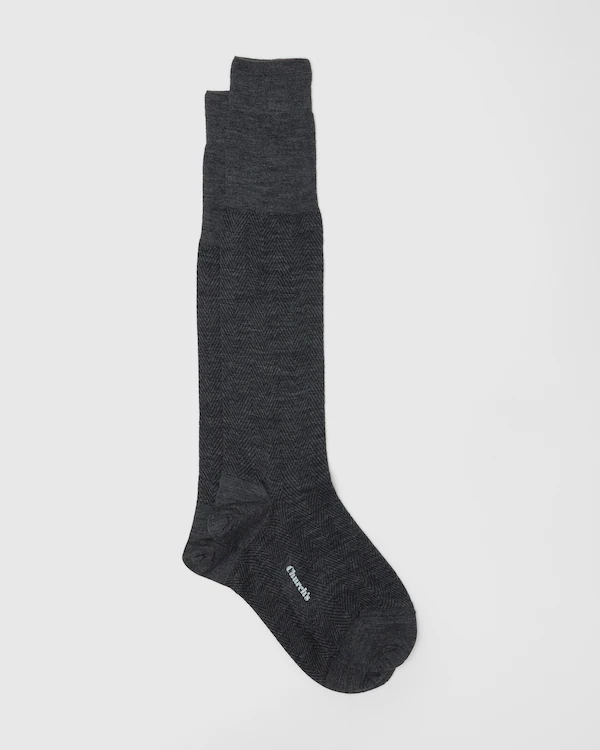 Långa strumpor med herringbone-mönster Herringbone ull långa strumpor