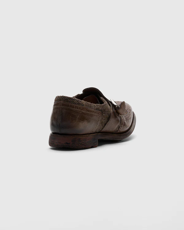 Shanghai W Antikvit läder och ull monk strap