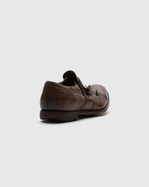 Shanghai antikvitert läder och ull monk strap