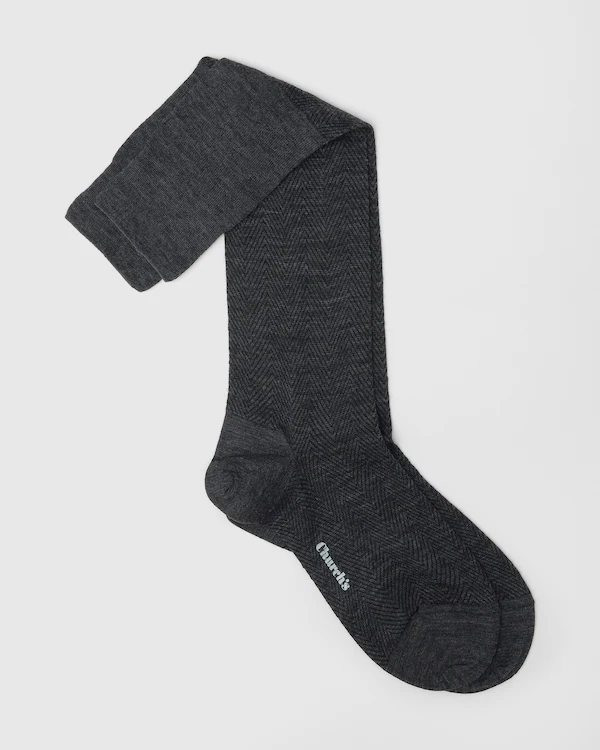 Långa strumpor med herringbone-mönster Herringbone ull långa strumpor